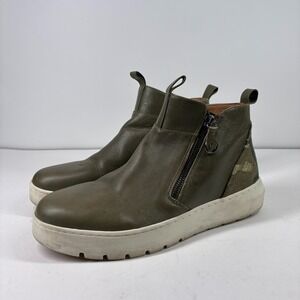 Vionic Brinkley Women's US 8 Olive Green Leather Camo Zip-Up Ankle Sneaker Boots